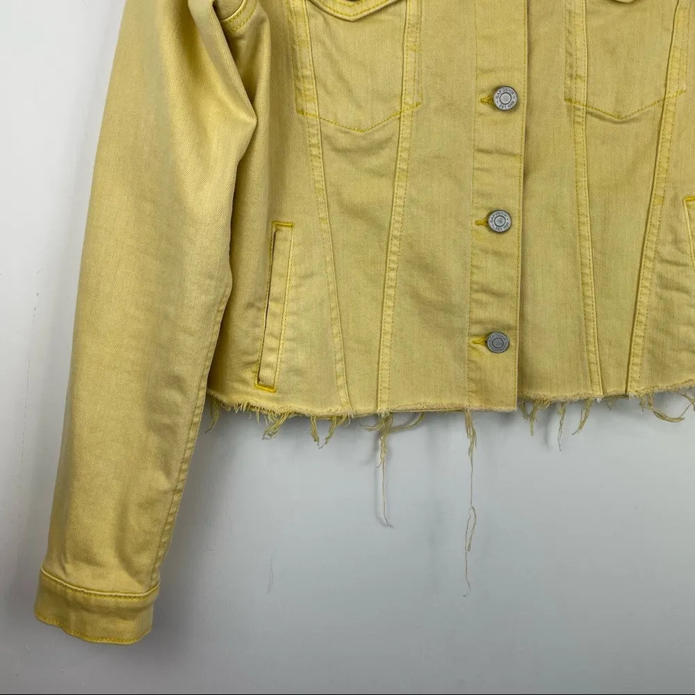 GAP Yellow Denim Jacket Raw Hem Distressed Sz Small Boho Western - Image 7