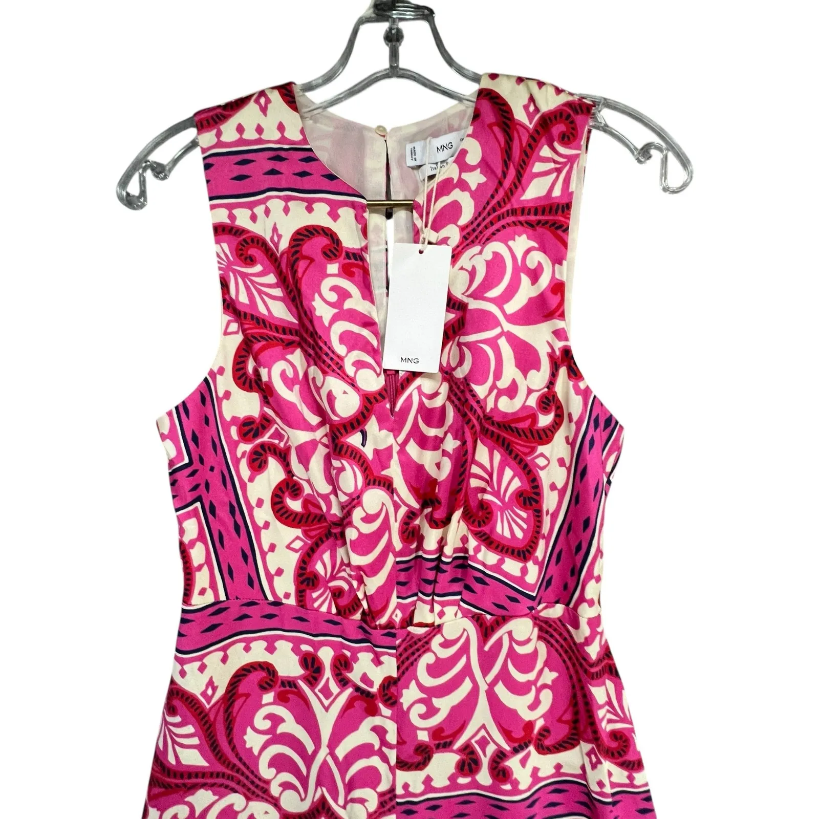 Mango Jumpsuit Womens S Pink Floral Italian Fabric Metal Detail Flowy Bohemian - Image 4