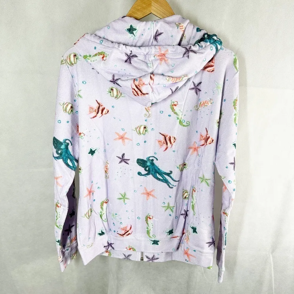Hill House Purple Sea Creatures Hooded Terry Cloth The Allie Zip Up Size Medium - Image 3