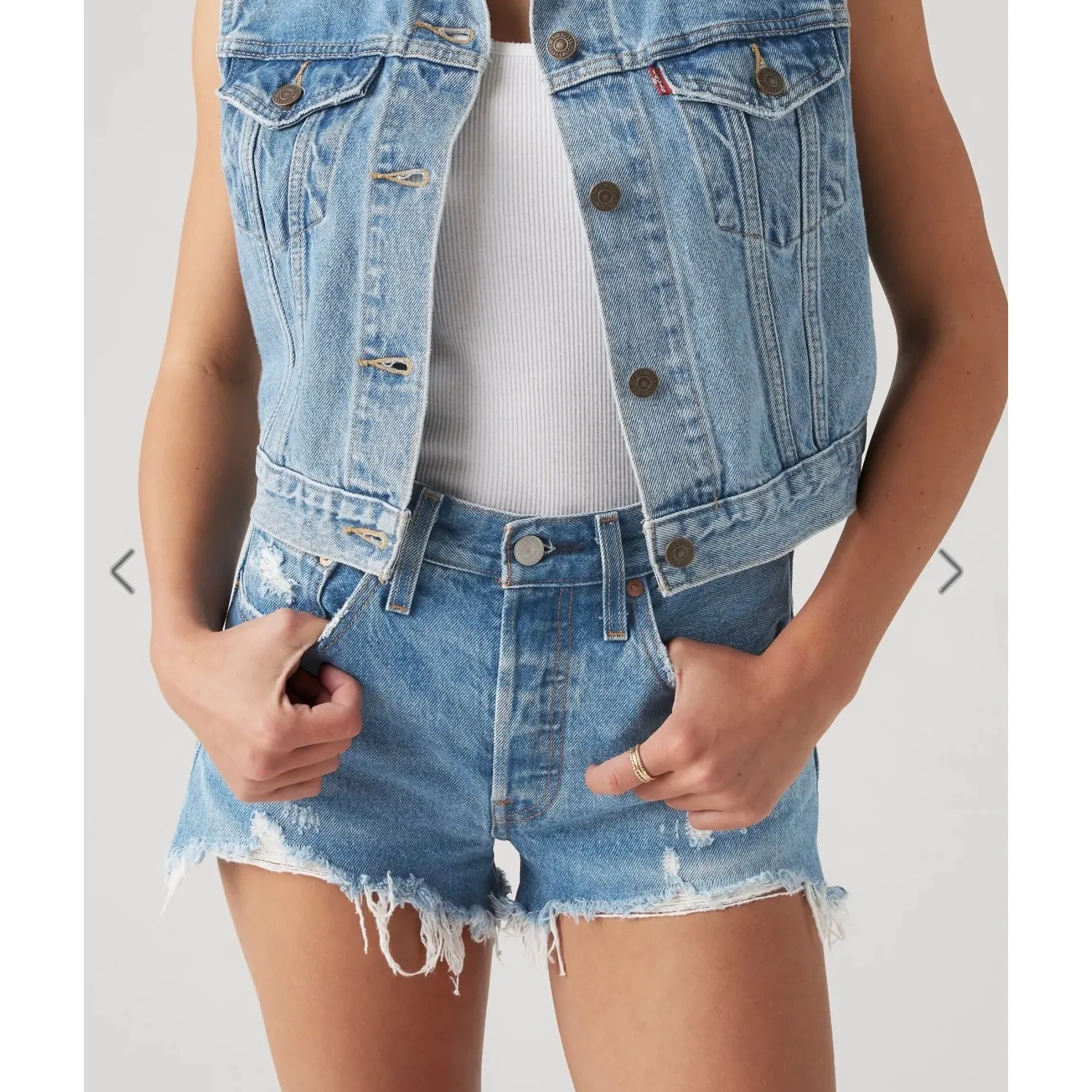 Levi's Premium 501 Original Fit High‎ Rise Oxnard Athens Cut-Off Shorts Size 25 - Image 2