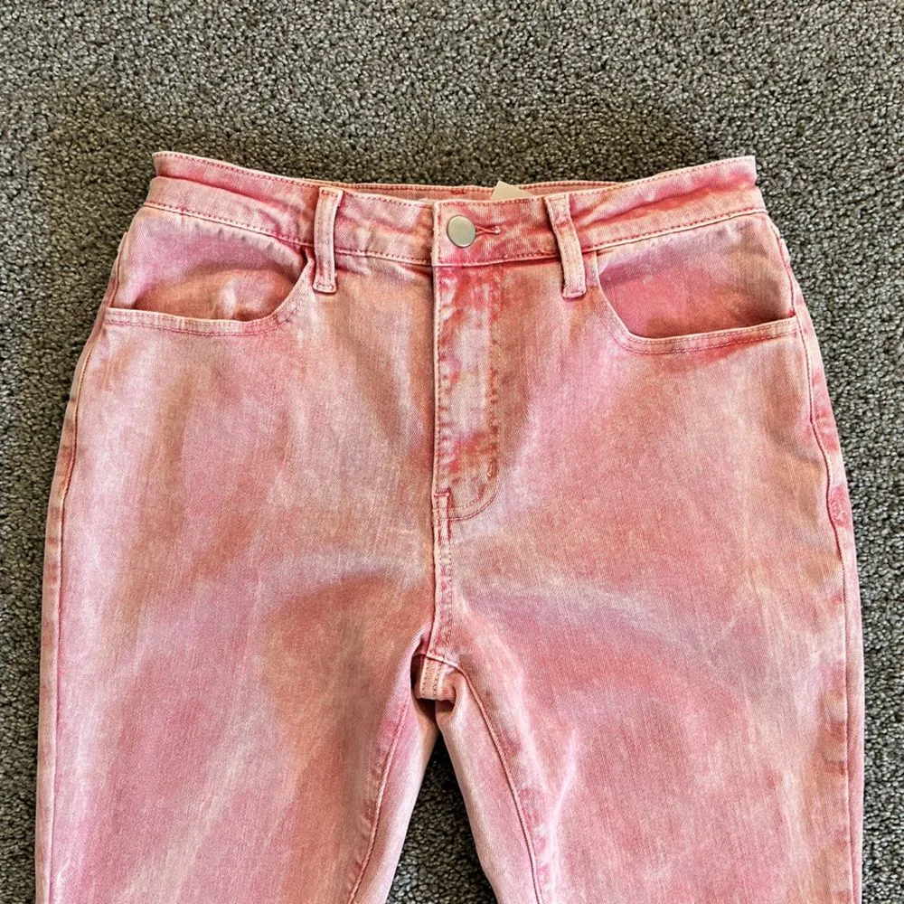 NEW Color Theory Flip Side Fray Hem Pink Bell Bottom Jeans Medium Size undefined - Image 8