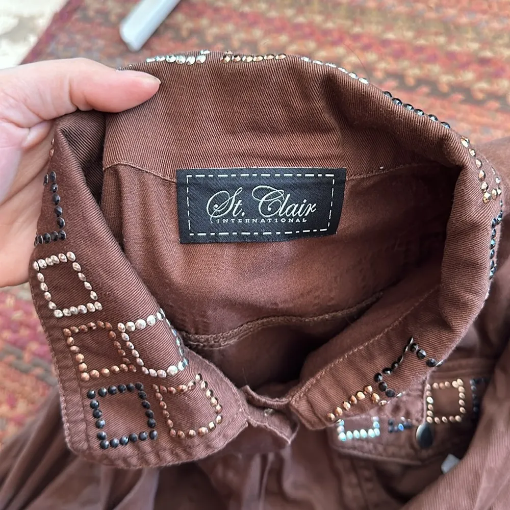 VTG ST CLAIR BROWN BUTTON UP SQUARE SEQUIN DETAIL JACKET Size M - Image 5