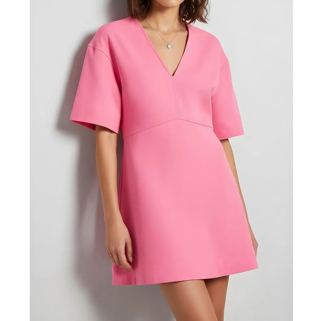 Ganni  Stretch Suiting V-Neck Mini Dress, Shocking Pink, FR34/US2 - Image 2