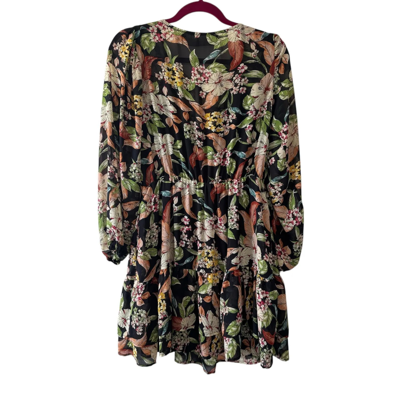 Code x Mode Black Floral Tiered Mini Dress Women’s Medium Boho Whimsygoth - Image 2