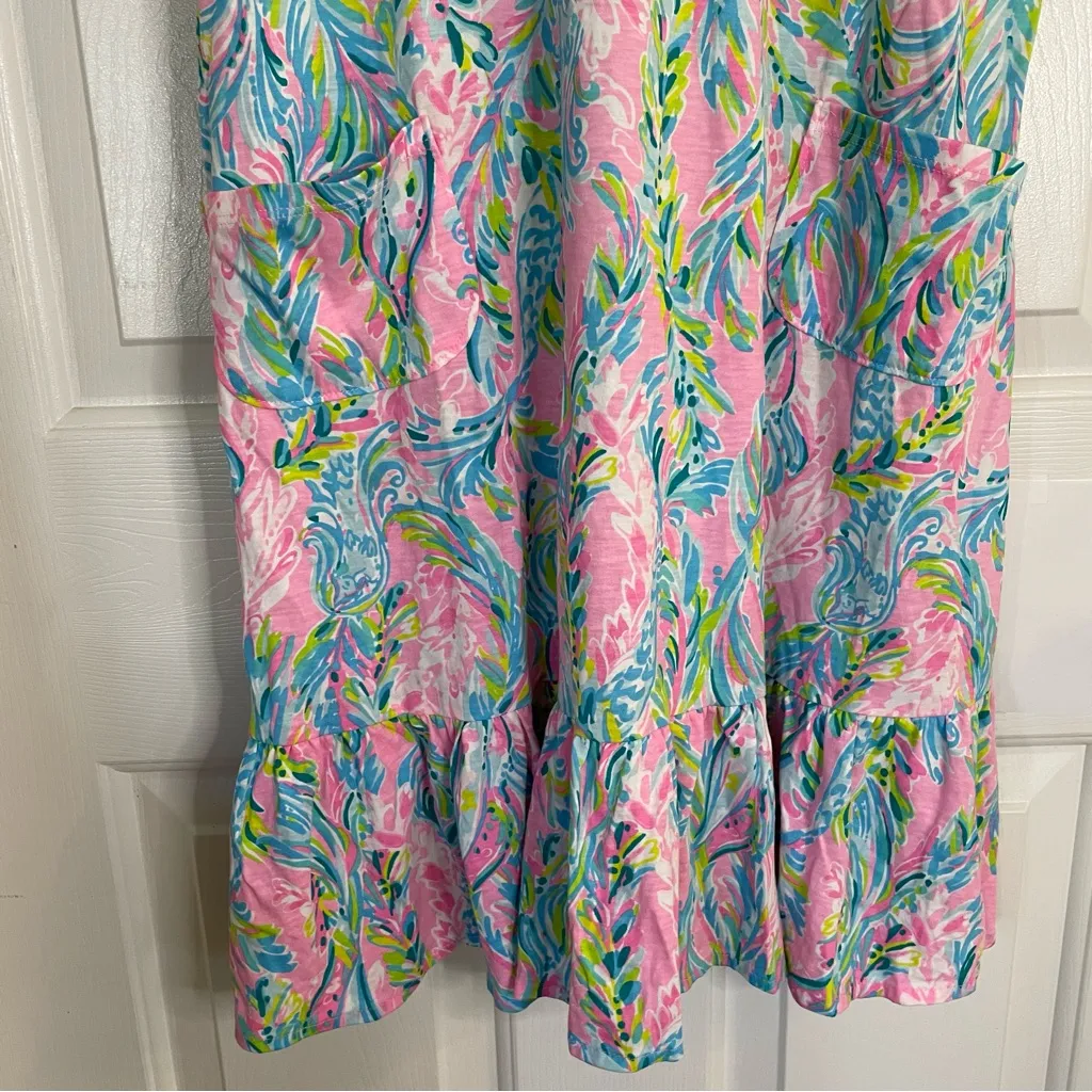 Lilly Pulitzer Pastel Floral Dress With Pockets Size Small peplum preppy flirty - Image 2