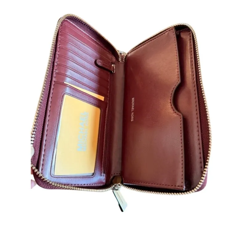 Michael Kors Burgundy Saffiano Leather Zip Wristlet Wallet 7x4.5 - Image 3