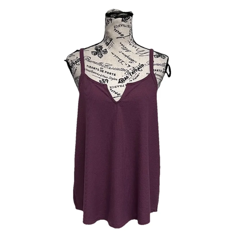Athleta Purple Waffle Knit Tank Top Womens Large Relaxed Athleisure Casual - Image 2