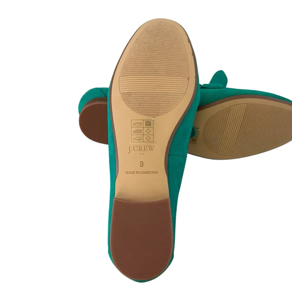 J.Crew suede leather bow loafers green Sz 9 almond toe slip on shoes - Image 5