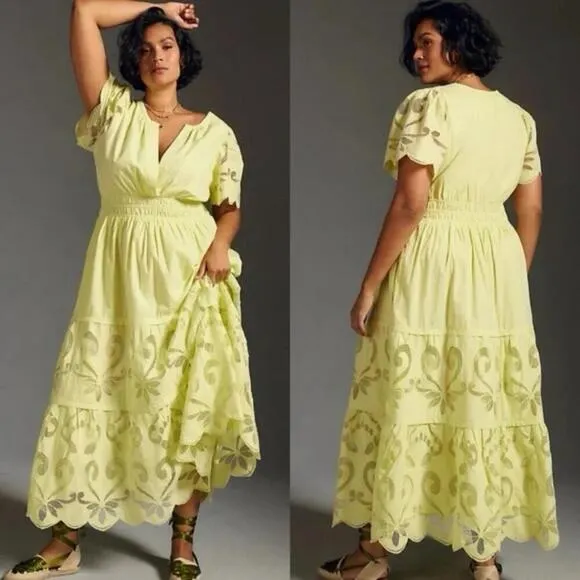 Anthropologie Somerset Maxi Dress Cutwork Edition Citron Lime Green Summer - Image 3