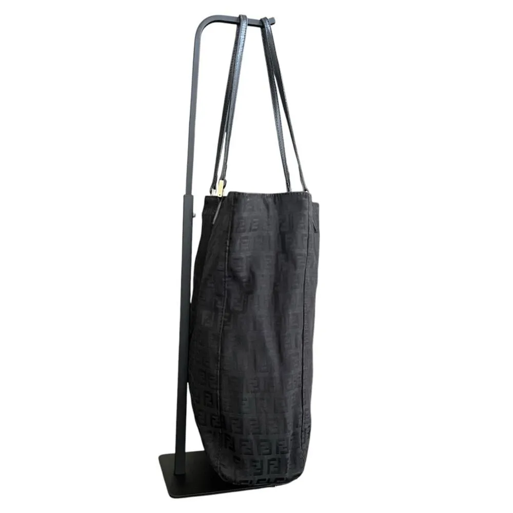 Fendi Women’s Vintage 2005 Zucchino FF Top Handle Canvas Black Silver Tote Purse - Image 4
