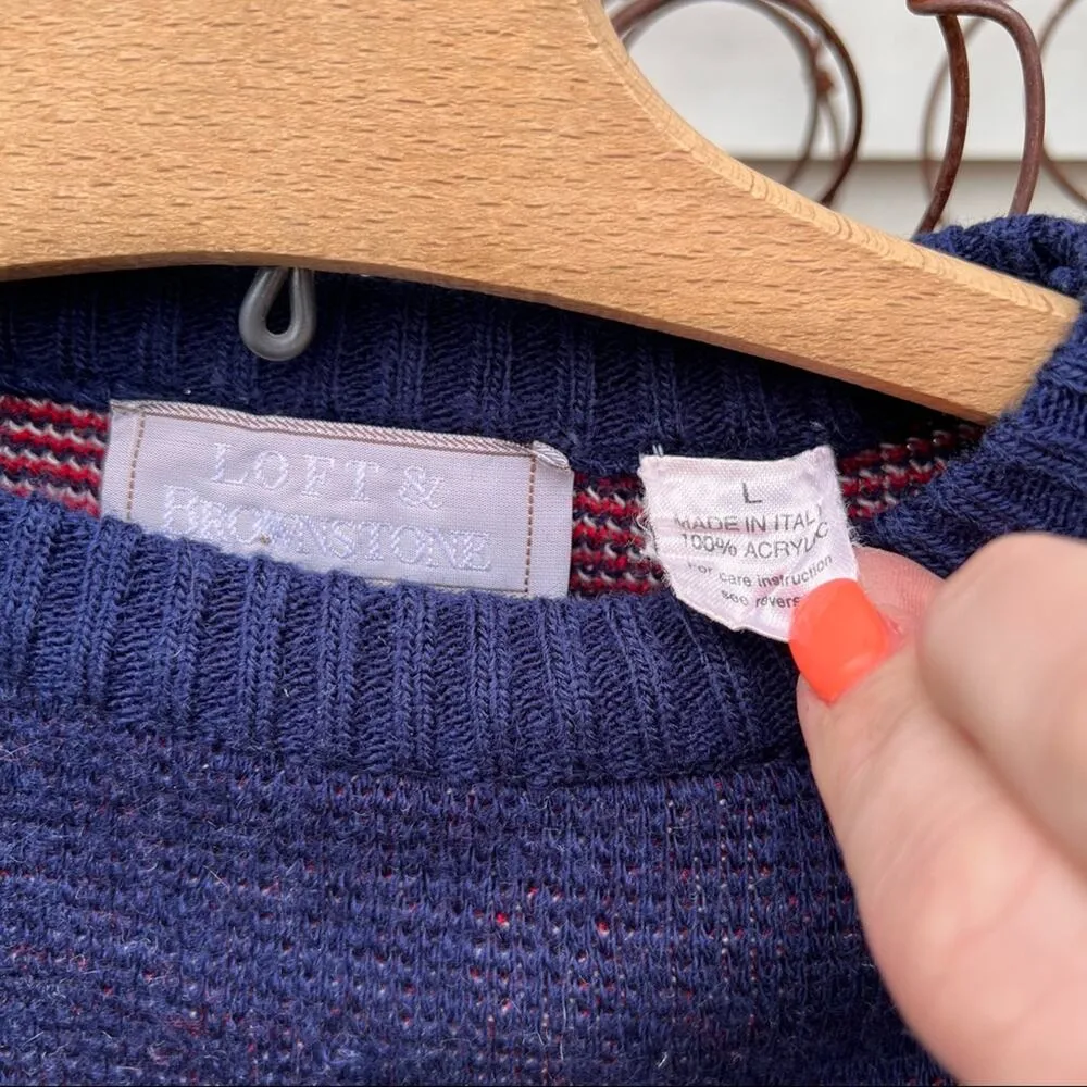 Vintage Loft & Brownstone red blue fair isle snowflake poinsettia knit sweater Size L - Image 4
