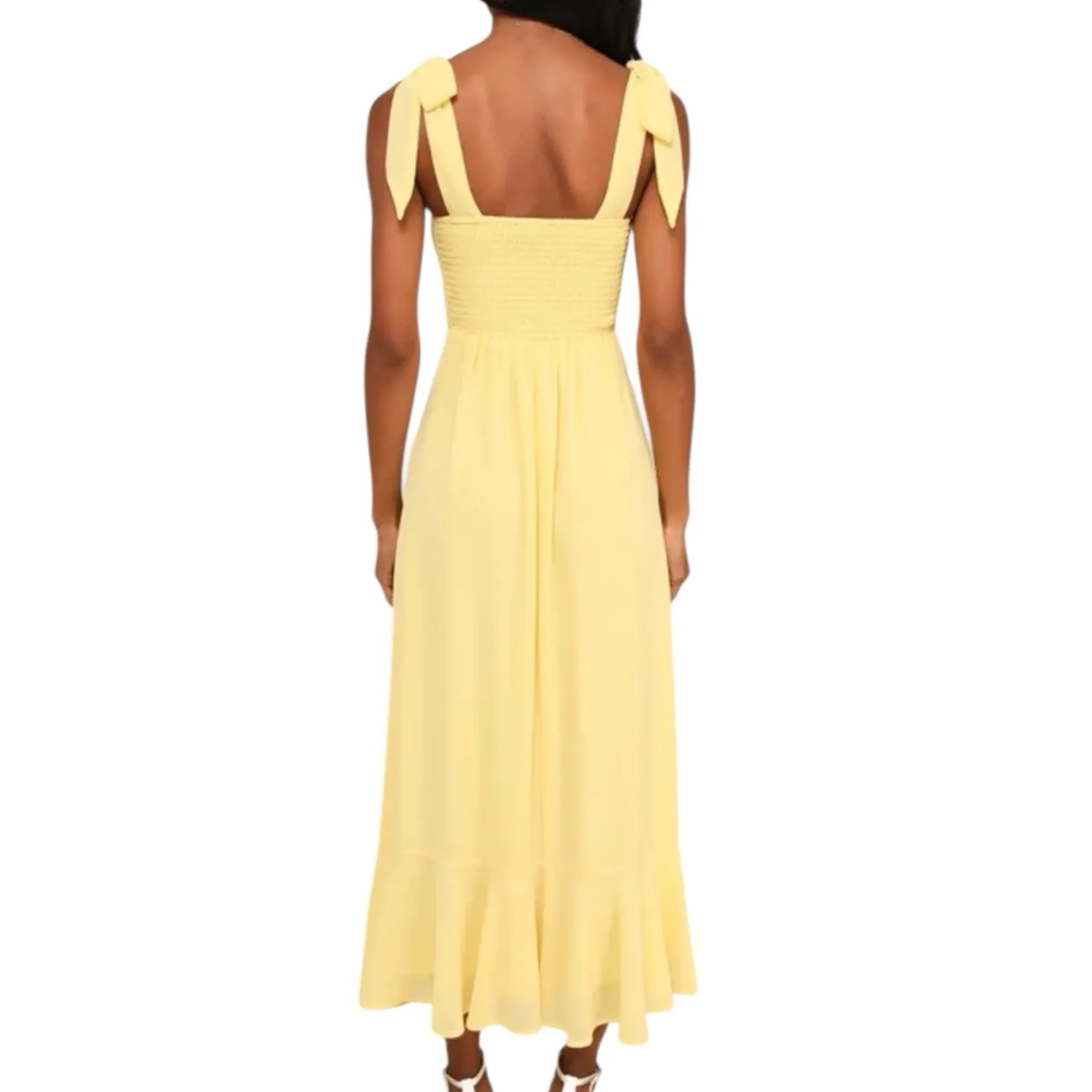Lulus Summer Invite Tie Strap Smocked Midi Dress Butter Yellow Size XS - Image 3
