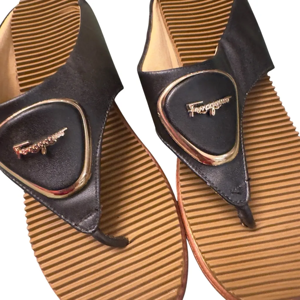 Salvatore Ferragamo Two-Tone Leather Sandals Women’s 39 Black Tan Quiet Luxury - Image 8