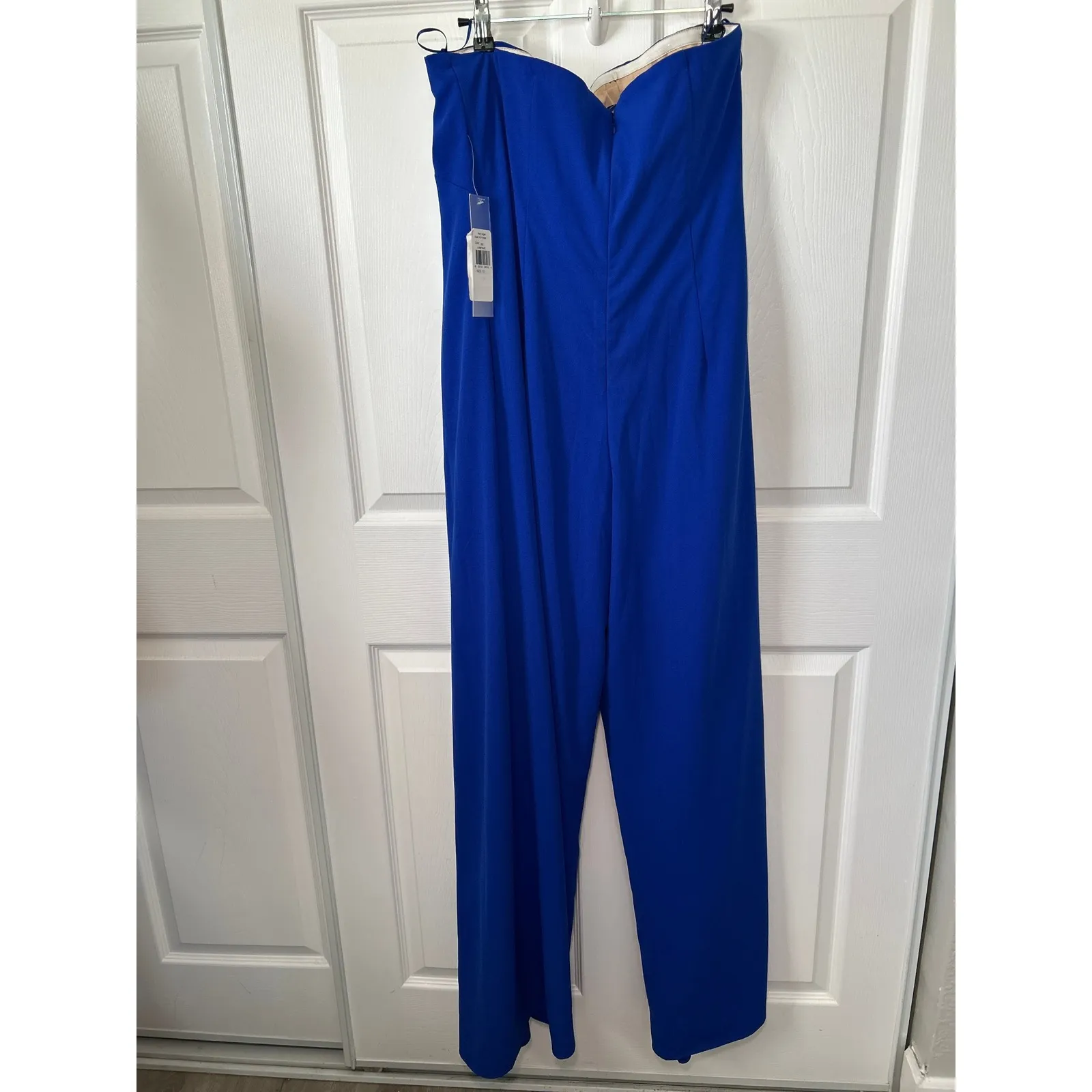 NWT Kay Unger Strapless Sapphire Blue Crepe Jumpsuit Wide Leg Formal Size 12‎ - Image 4