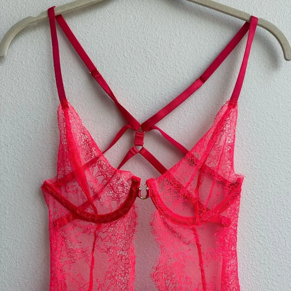 Victoria’s Secret Red Ring Front Babydoll Chemise lace  slip dress size 34B - Image 2