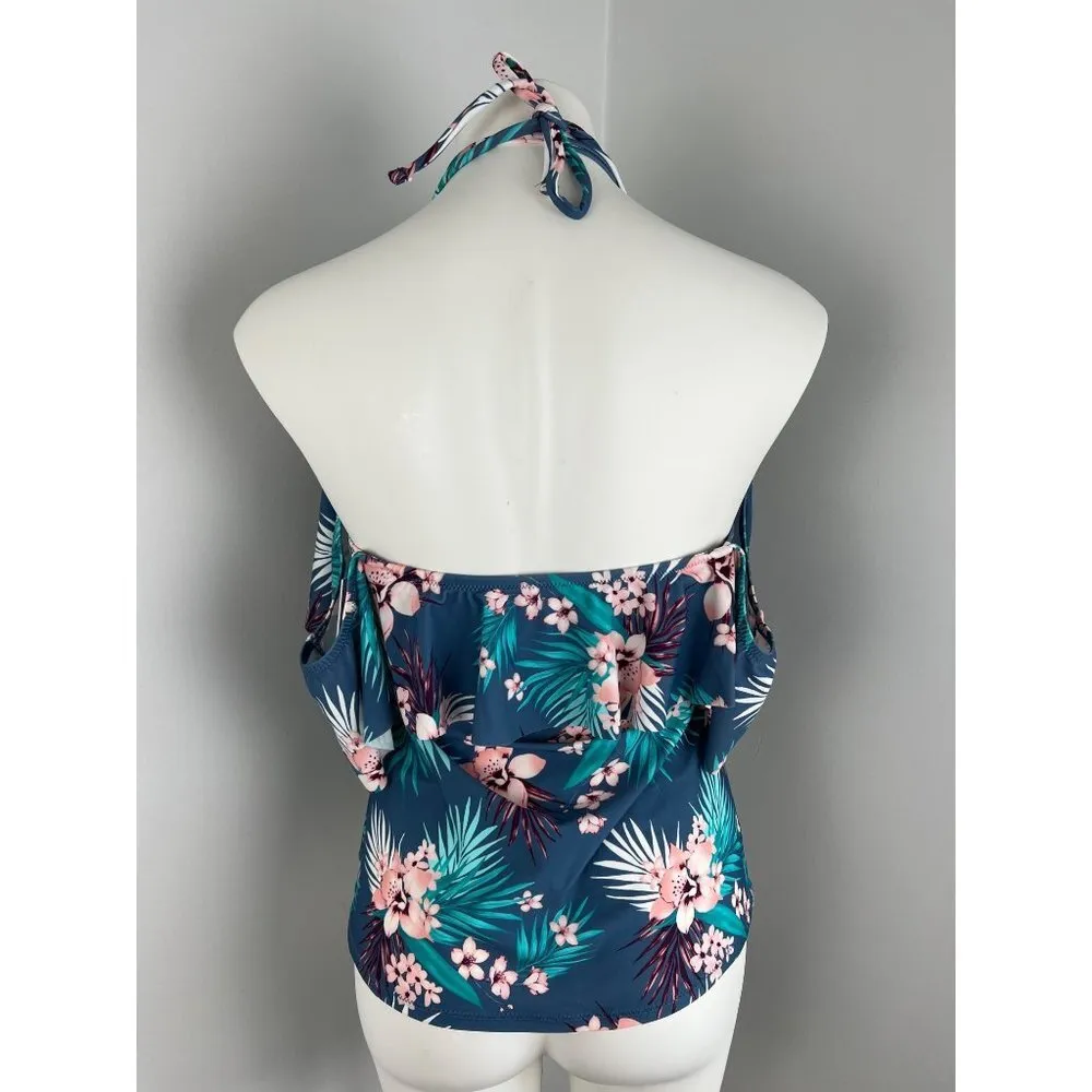 Raisins Curve Tropical Floral Print Ruffle Tankini Swim Top 14W - Image 3