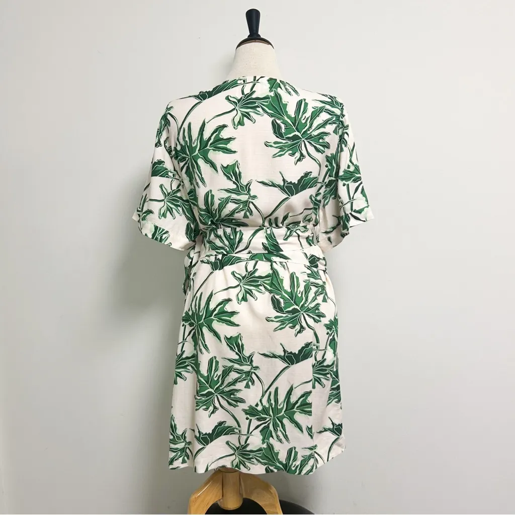 Emily McCarthy Pale Pink Green Tropical Leaves True Wrap Short Sleeve Dress XL - Image 8