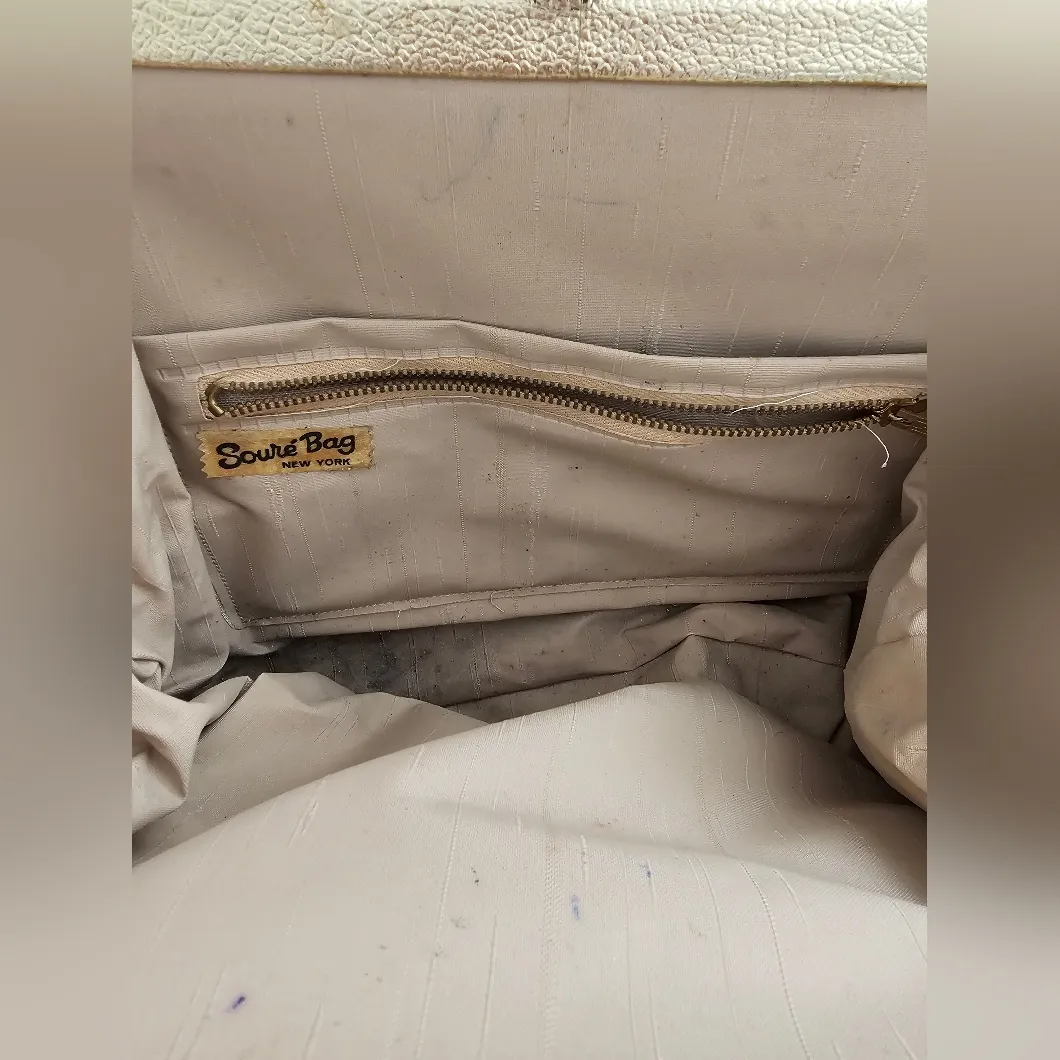 Soure Bag New York Needlepoint Embroidered Flower Gold Handbag Tan - Image 6