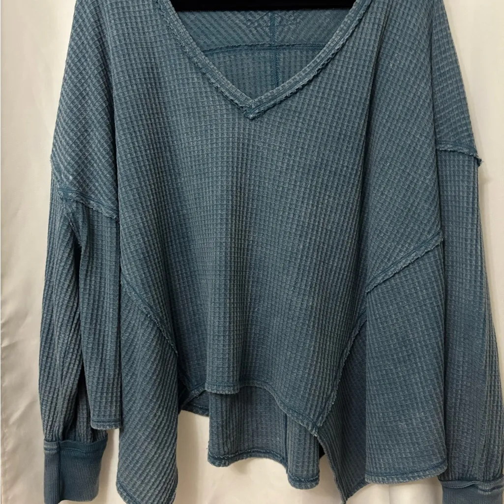 Free People Teal V-Neck Pullover - Image 4