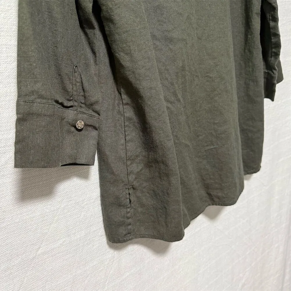 Jones New York Women's Green Linen Blend Tunic Shirt M 3/4 Sleeve - Image 5