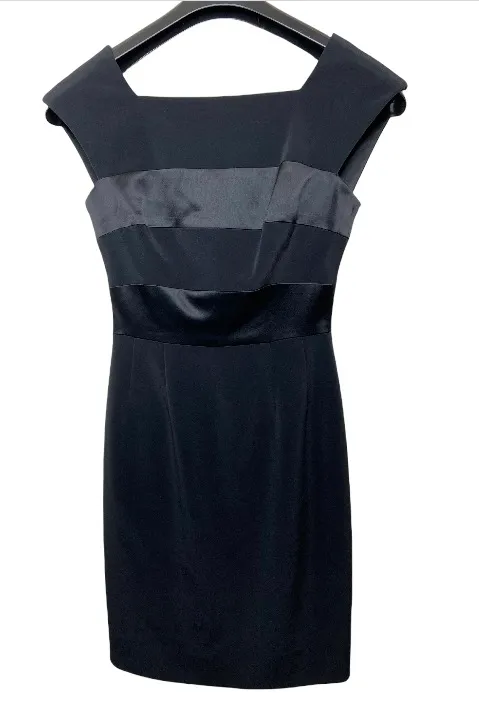 TAHARI Women’s Black Sleeveless Square Neck Above The Knee Dinner Party Dress - Image 3