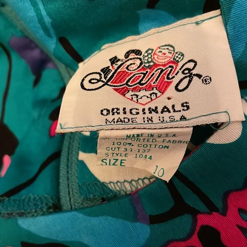Vintage 80s 90s Lanz Originals Cotton Teal Tulips Floral Puff Sleeve Dress 10 Size undefined - Image 10