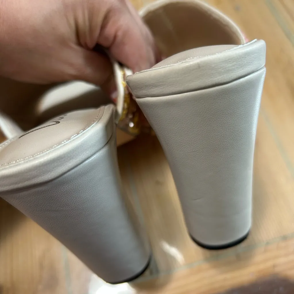 NWOB Lulus Callixta Pink Bone Floral Sequin Slide Heels – Size 8.5 - Image 6