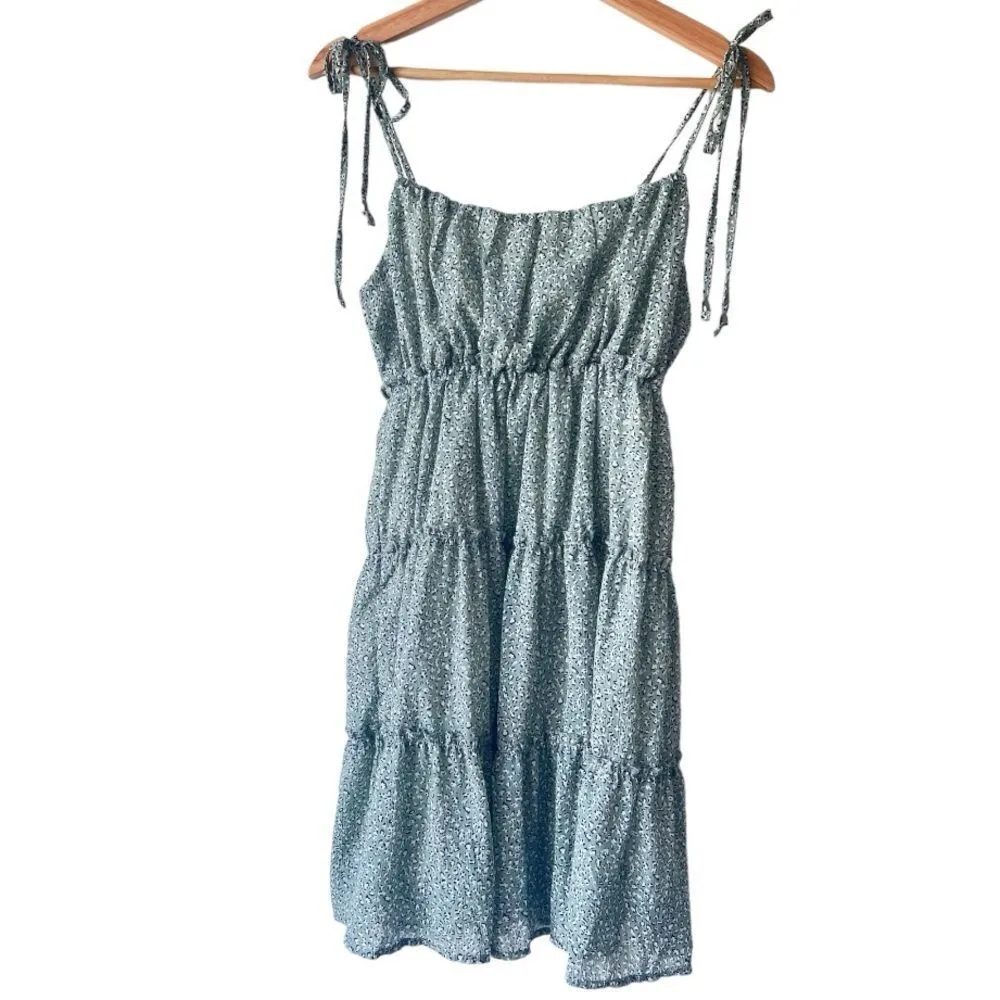 Womens dress ruffle light green layered sun floral Gaby boho chic fresh S - Image 7