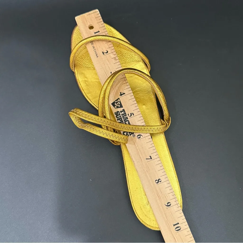 Vintage DKNY Donna Karan NY Black Label Metallic Gold Strappy Flat Sandals 8.5 - Image 8