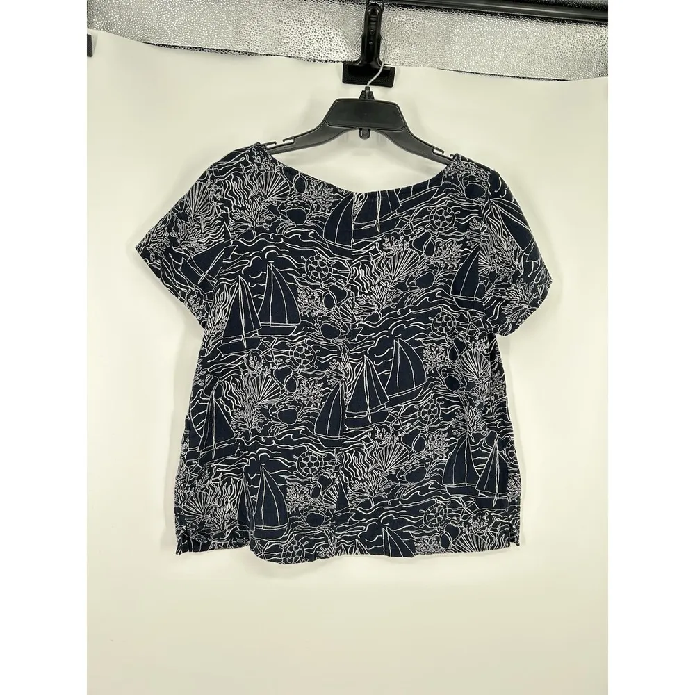 J Jill Jjill Sailboat Seashell AOP All Over Print Beach Graphic Short Sleeve Tee Blue Size M - Image 2
