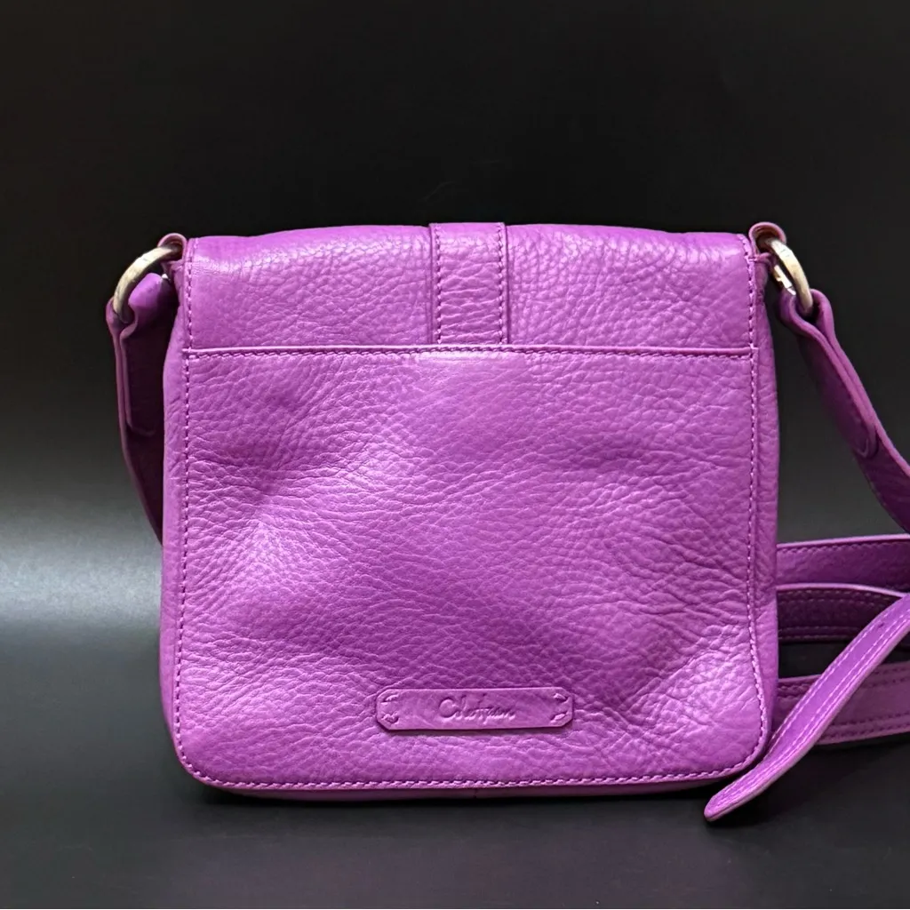 COLE HAAN Purple Pebbled Leather Flap Front Magnetic Clasp Crossbody Bag - Image 2