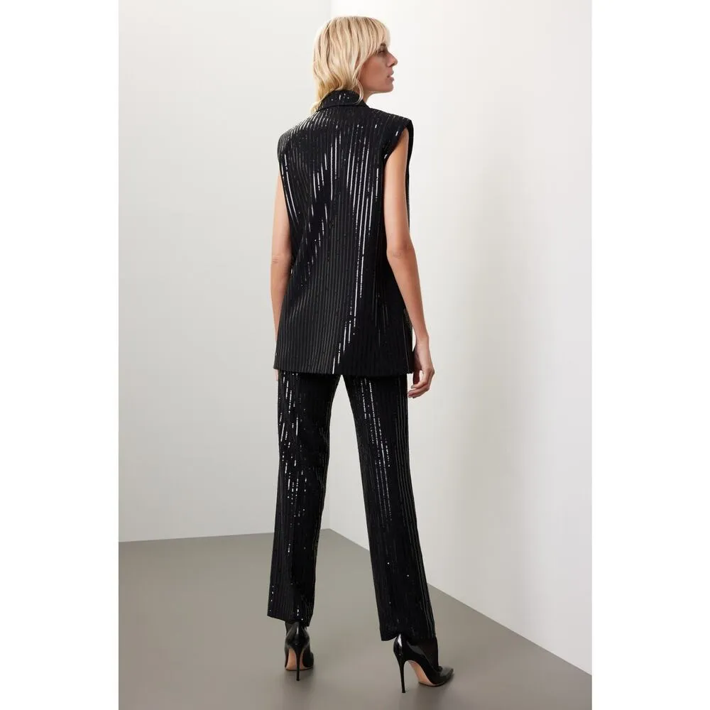 Michael Kors Black Sequin Pinstripe Oversized Vest - Image 7