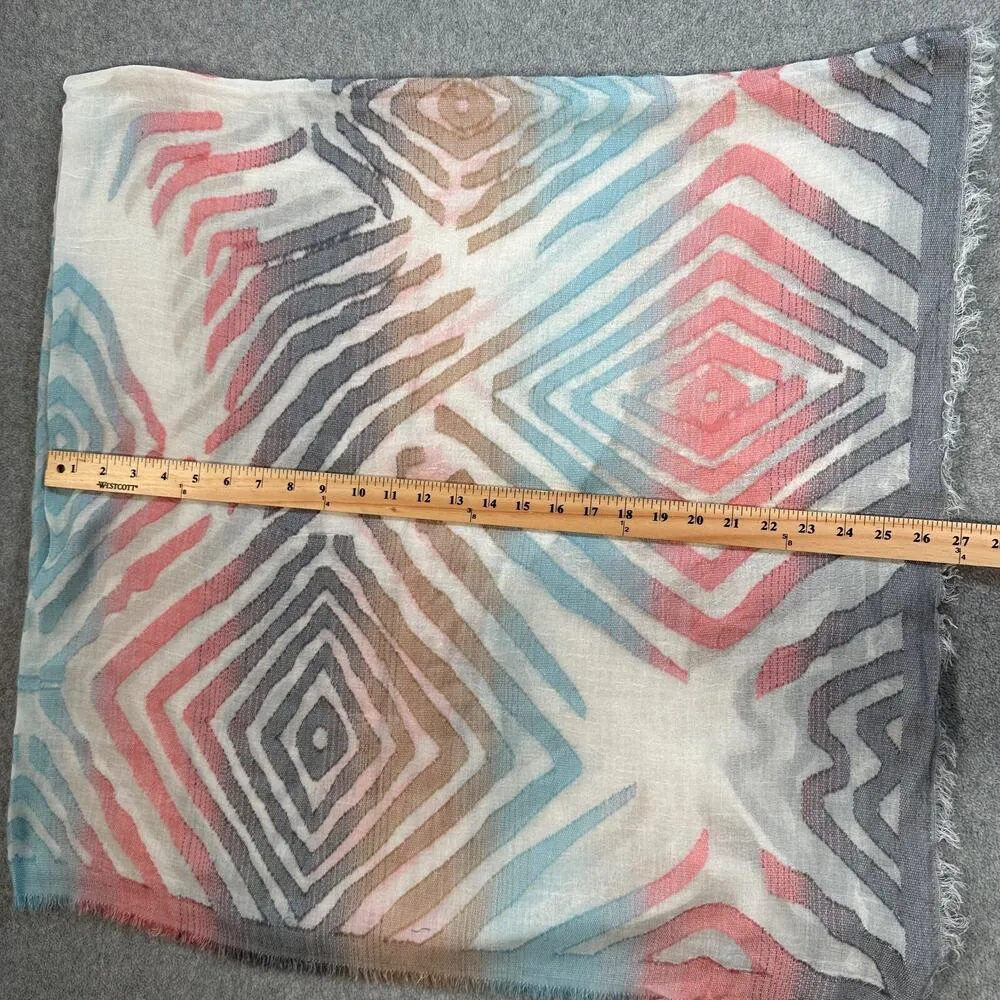 Multicolor Square Wrap Scarf Shawl 54" x 54" Viscose/Acrylic Raw Fringe Hem Pink - Image 4