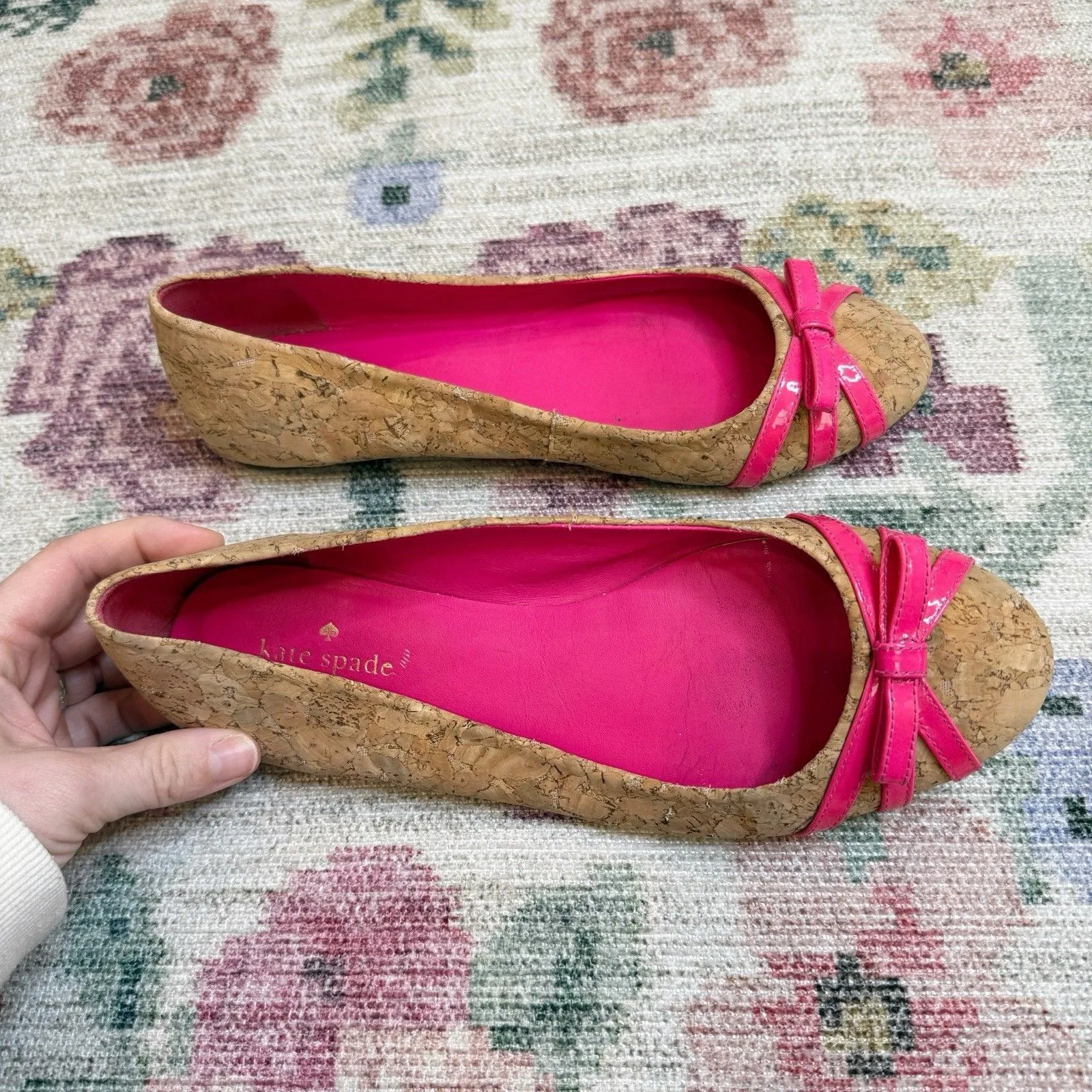 Kate Spade Womens Cork Ballet Flats Size 8.5 Pink Tiny Bow Preppy Corpcore Flats - Image 3