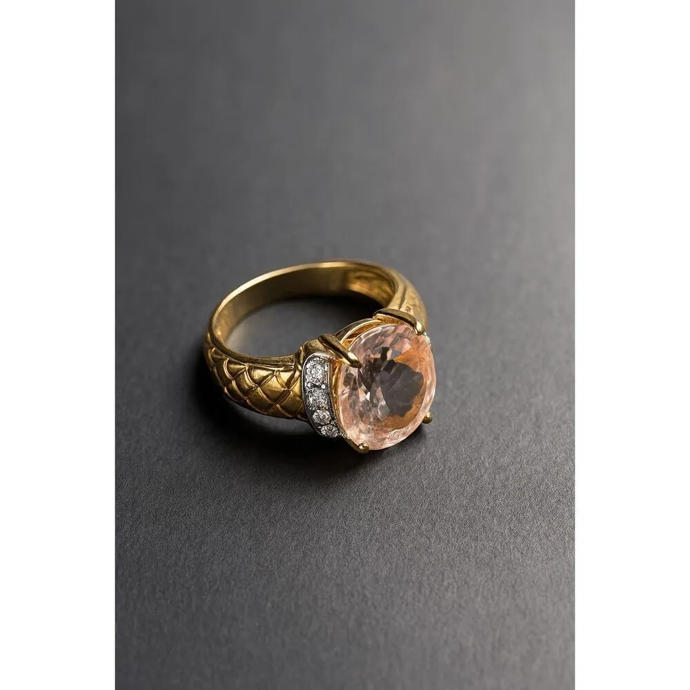 ✨ 14K Gold Morganite & Diamond Ring | Oval Cut 12x10mm | Size 7 - Image 3