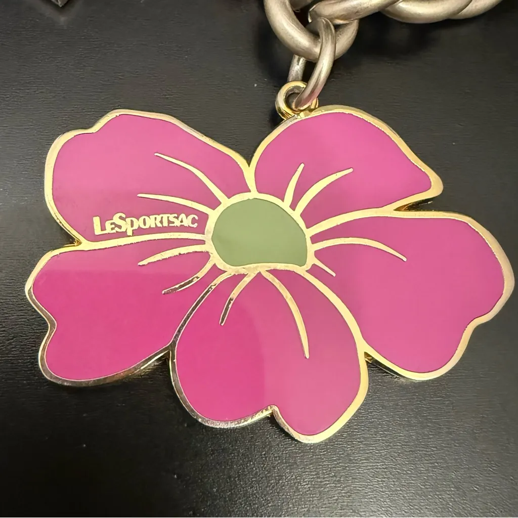 LESPORTSAC Silver-tone Enameled Flower Rhinestones Bag Charm Keyring Keychain - Image 5