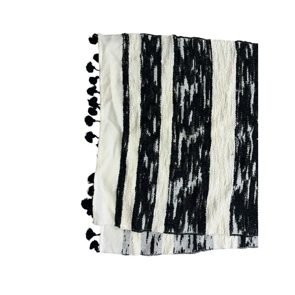 J. Crew Scarf Black Cream Tassels Wrap White Rectangle - Image 3