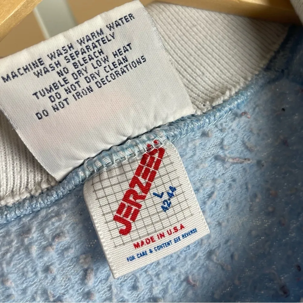 Vintage Morning Sun Large 1990's Sweatshirt Collared Flowers Made in USA Blue - Image 11