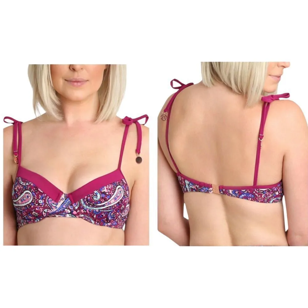 Nanette Lepore Eugenia Plunge Molded  Bikini Top‎ Persian Paisley Raspberry 8 - Image 2