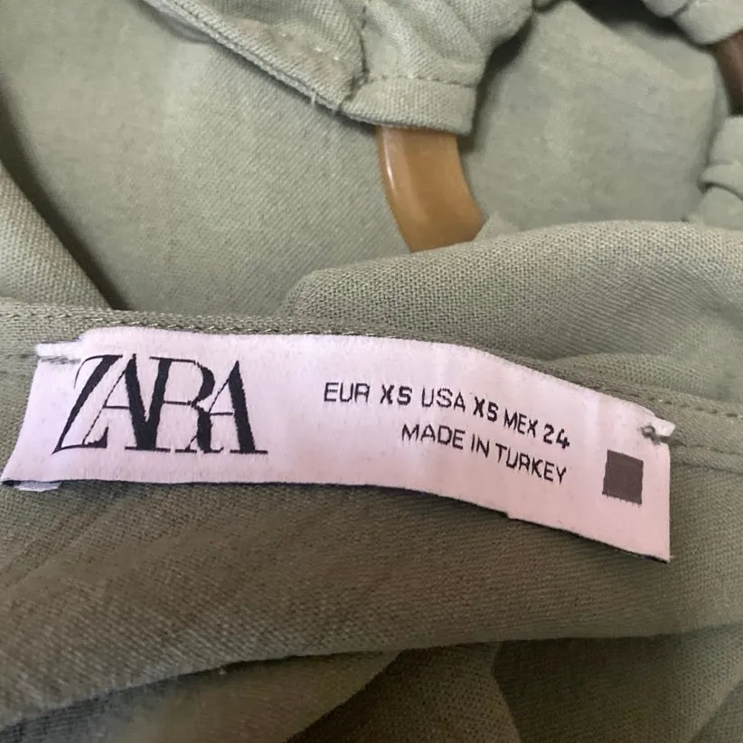 Zara Green Short Puff Sleeve Cutout Waist Crew Neck Maxi A Line Dress Size XS - Image 4