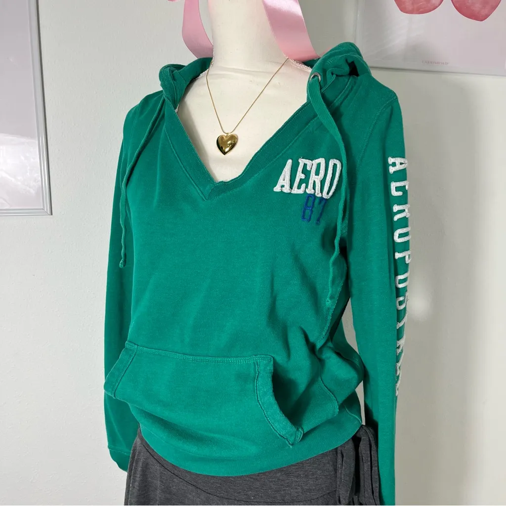 Aeropostale Vintage Y2K Green White‎ Sweatshirt Hoodie Womens Medium - Image 3