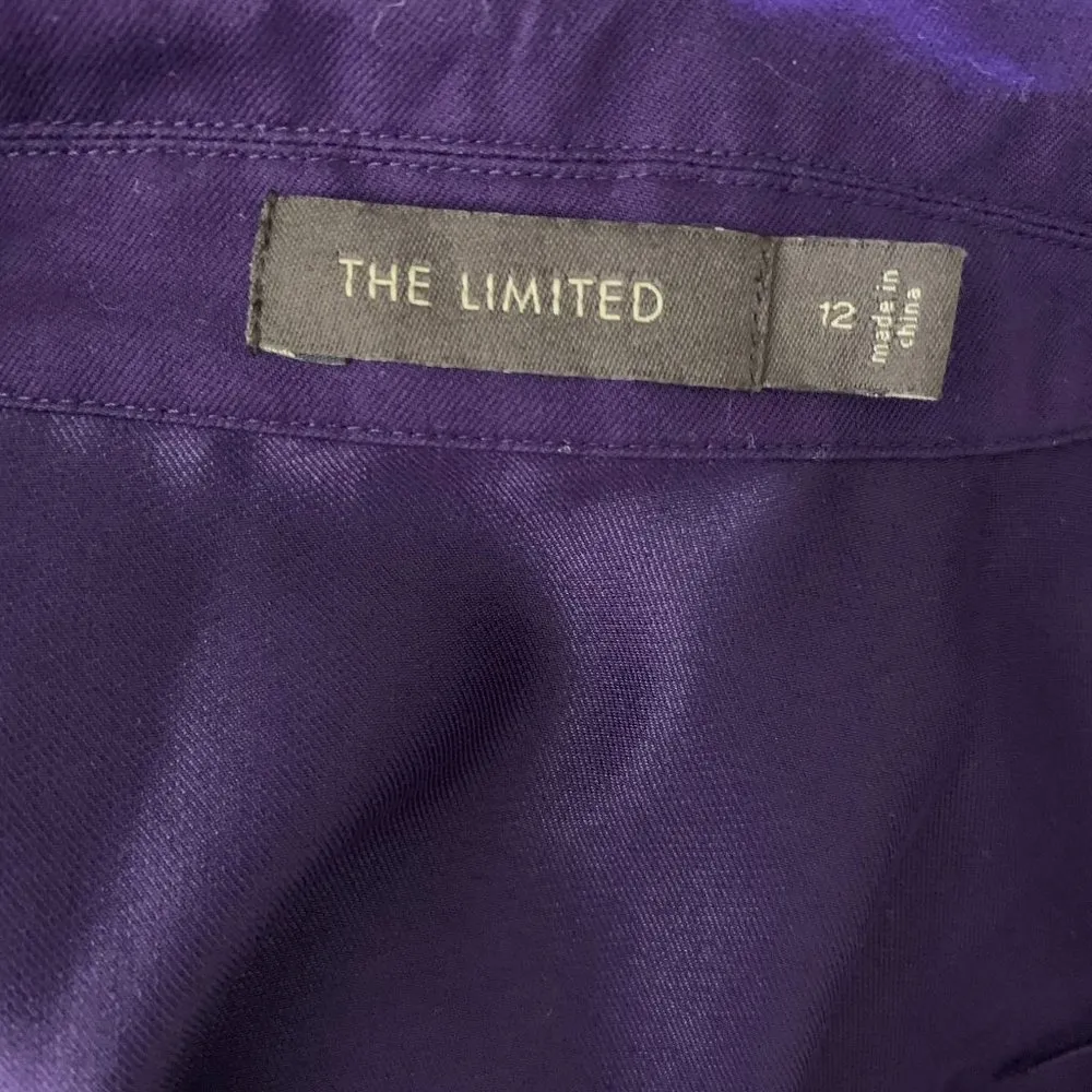 Limited Button Up Shift Dress 12 Purple Tie Belt Short Sleeve Collar Knee Length - Image 7