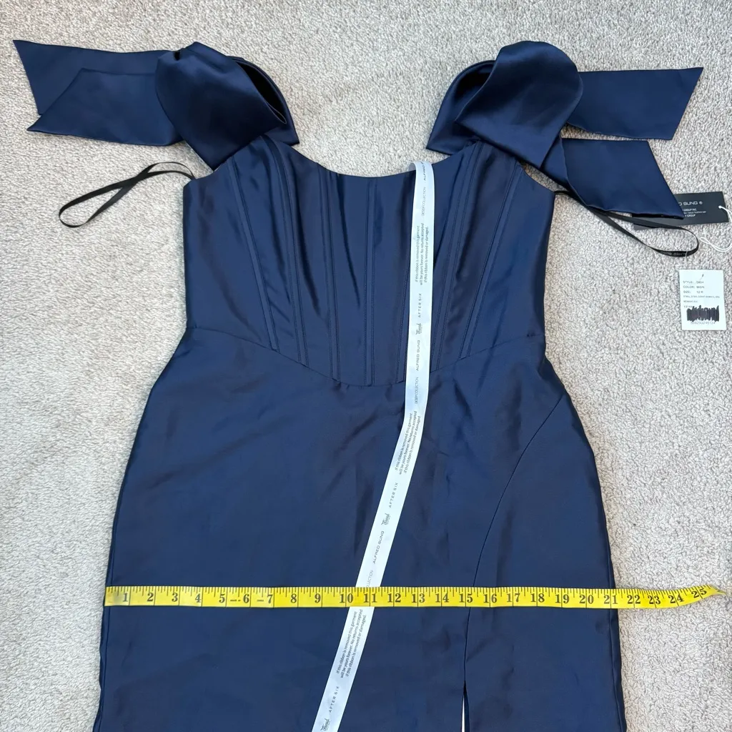 Alfred Sung D854 Bow Off‎ The Shoulder Corset Gown Midnight Navy 12 - Image 9