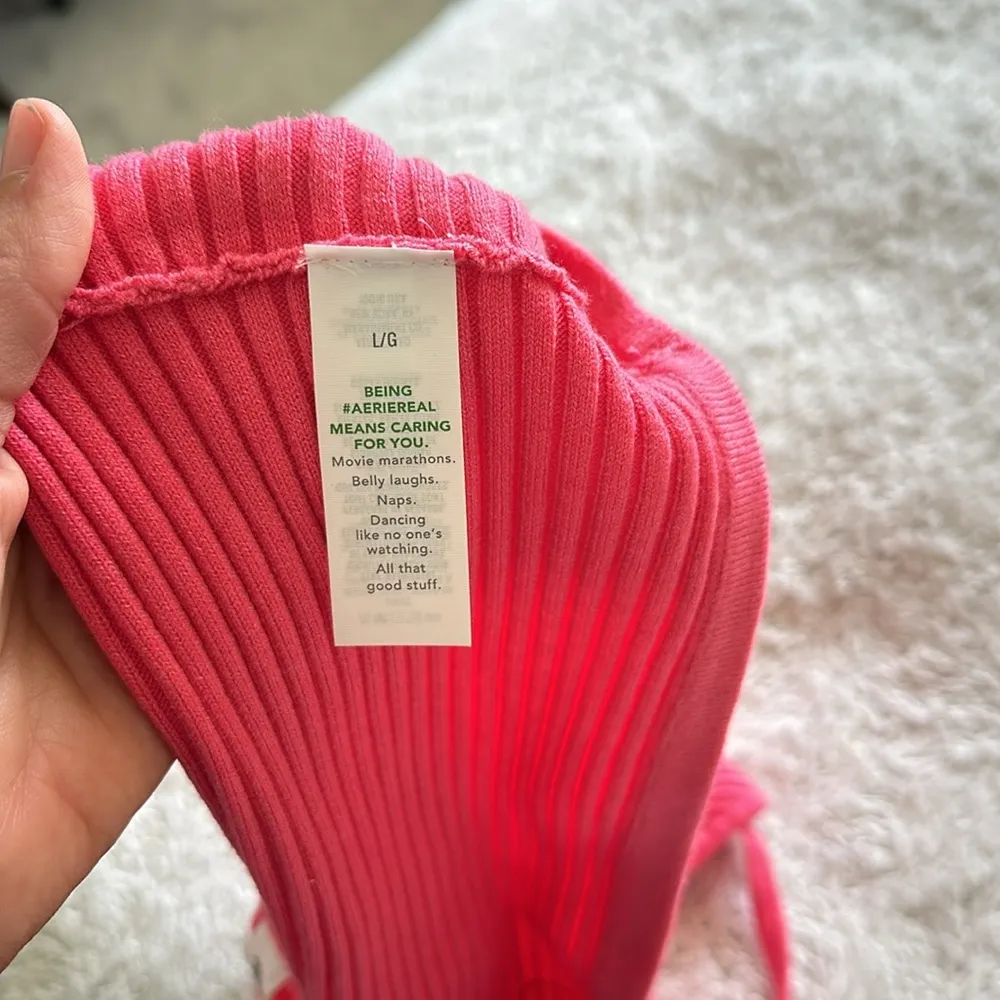 Aerie Women's L Texture Rib Knit Crop Top Hot Pink Corset Style TikTok Viral New - Image 11