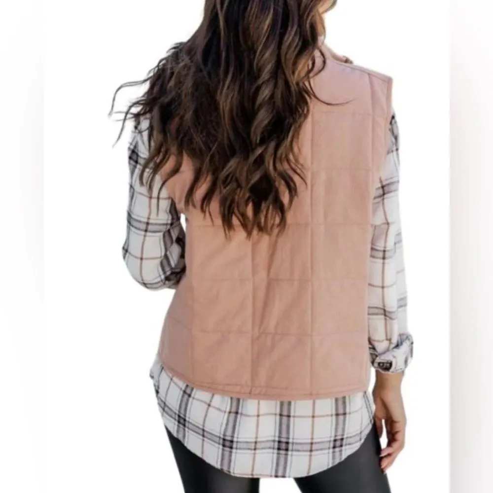 Pink Lily Cozy Cotton Quilted Vest  Apricot Tan XL - Image 2