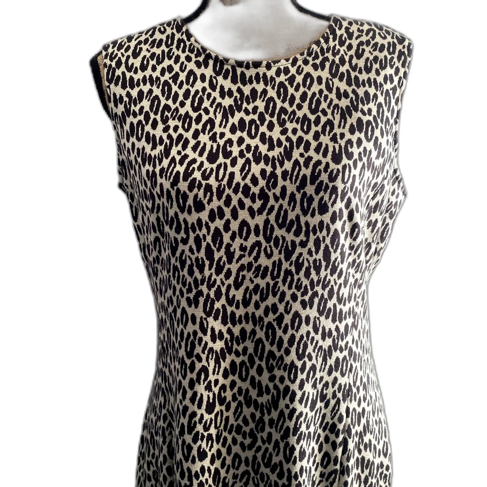 Vintage Spiegel Knit Sleeveless Sheath Dress‎ Tan Cheetah Leopard Print Size 12 - Image 2