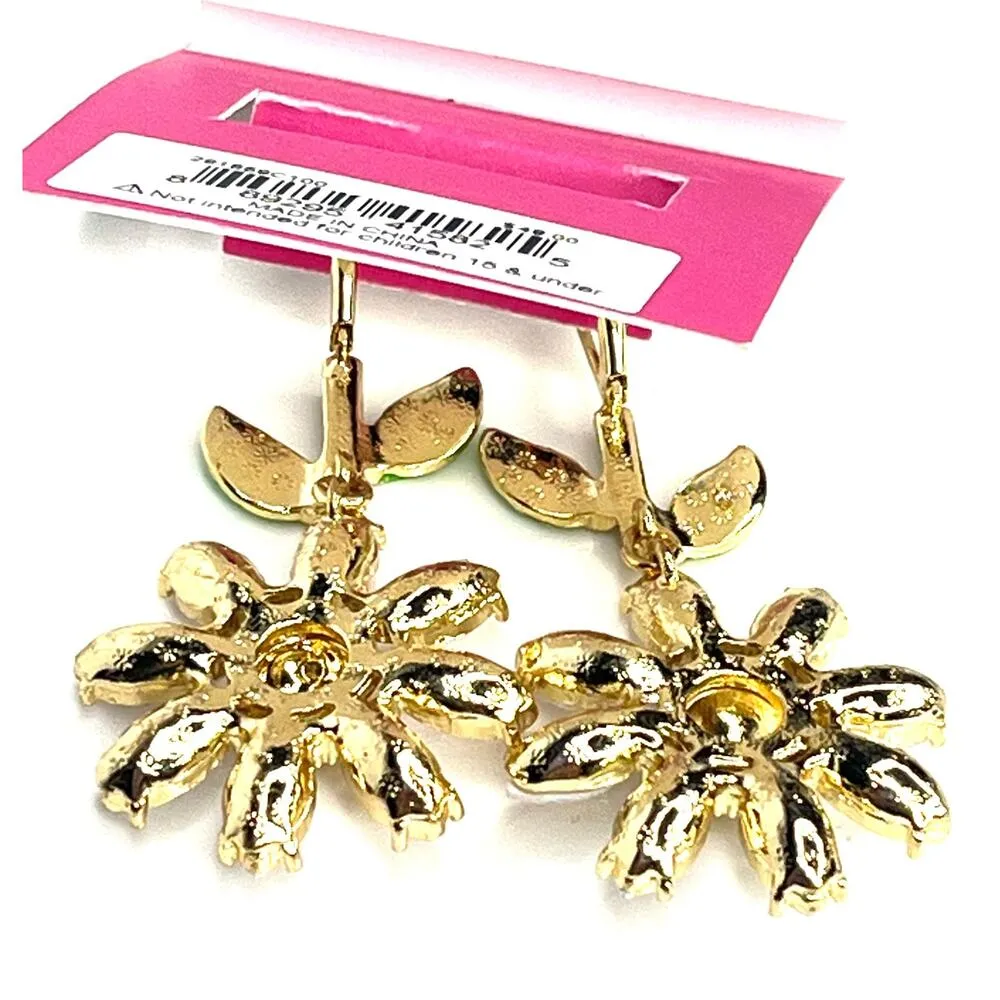 Betsey Johnson Iridescent Stone FLOWER EARRINGS 2.5" Dangle Drop Daisy Flowers - Image 4
