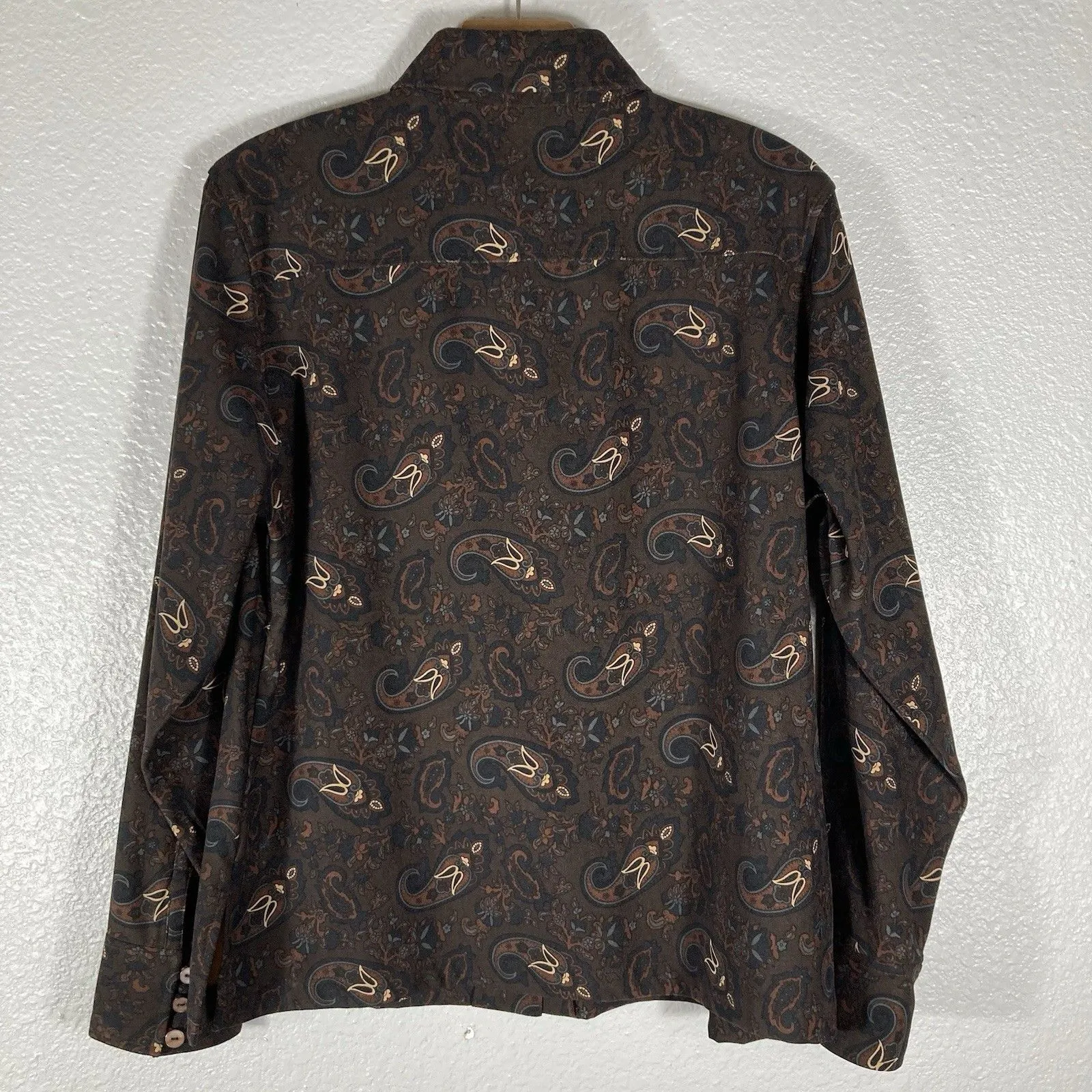 La Cabana Rich Dark Brown Paisley L Button Up Shirt Western Boho Cowgirl Academi Size L - Image 6