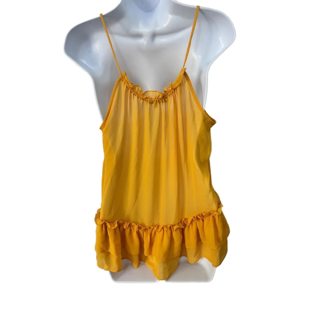 RO & DE Yellow Gold Spaghetti Strap Ruffled Tiered Sheer Camisole Medium‎ - Image 4