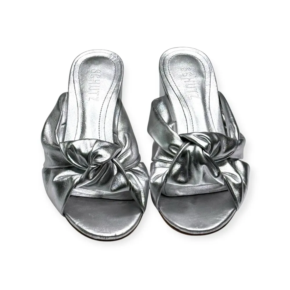 Schutz x Anthropologie ༄ Mindy Mid Block Heels ༄ Metallic Silver Leather ༄ 6.5M - Image 10